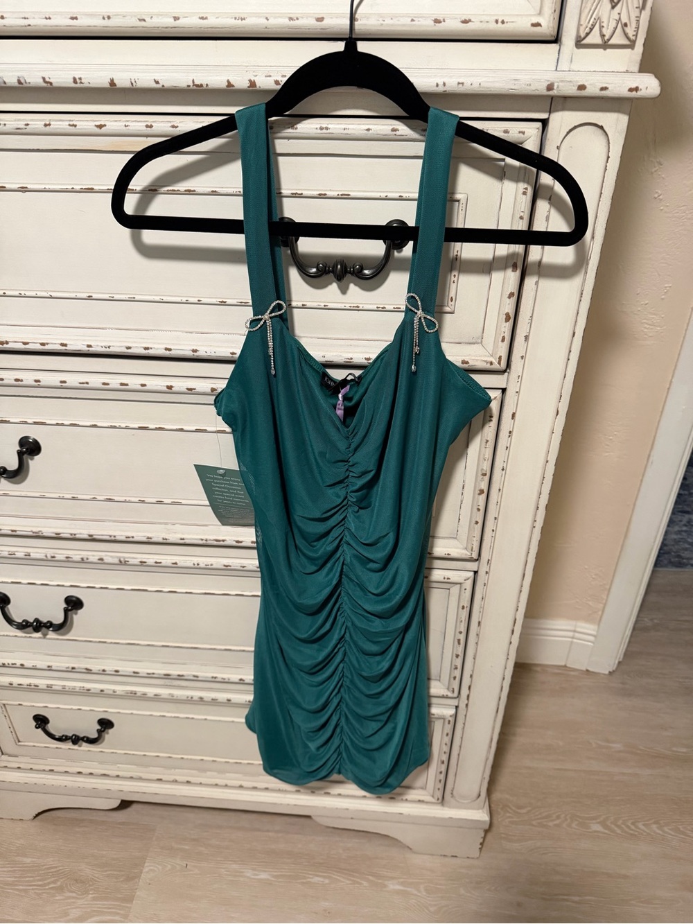 Ruched Green Tank Mini Dress with Adjustable Ties